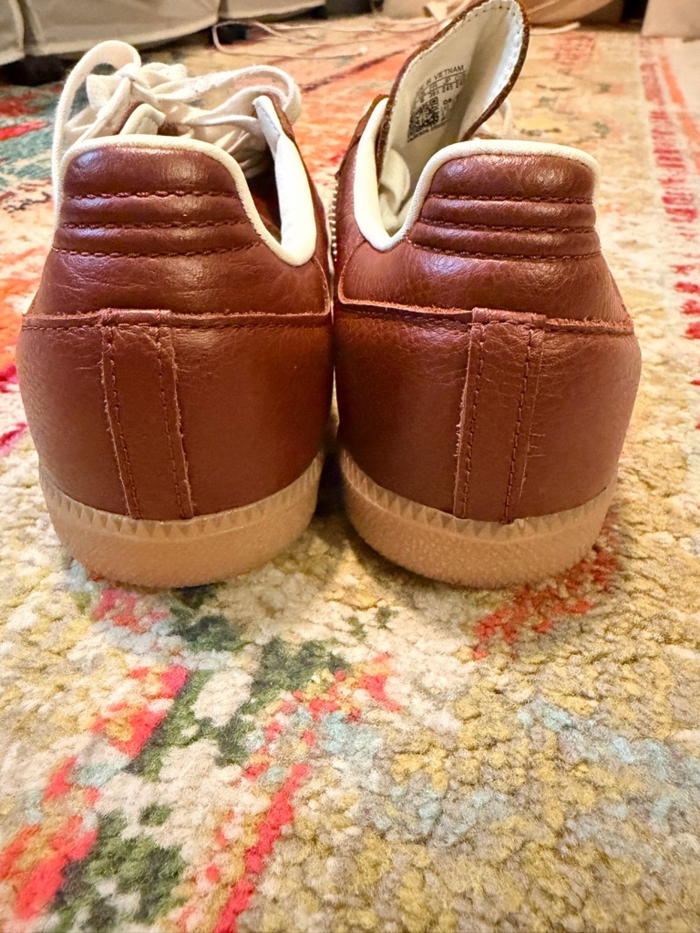 ADIDAS Brown Leather Sneakers with White Stripes. Size US men’s 6.5 / Women’s 8 - Picture 12 of 13